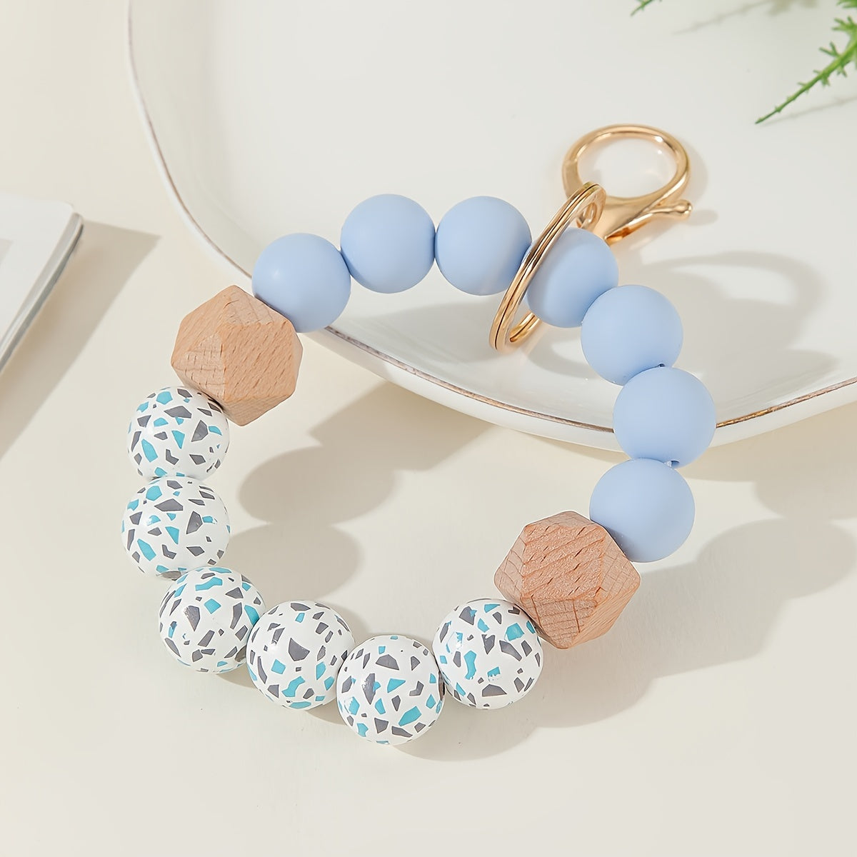 Chic Silicone Beaded Keychain - Sporty Round Wristlet with Lobster Clasp, Perfect for Women's Fashion Accessories & Valentine's Gift
