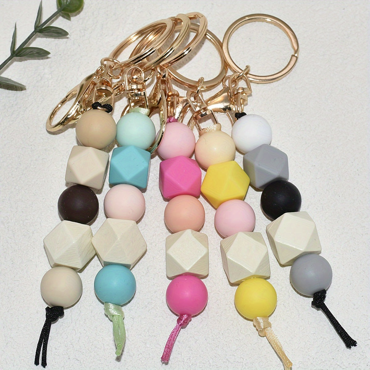 Silicone Bead Keychain for Women, Alloy Lobster Clasp Keyring, Chic Geometric Beaded Charm for Bags & Gifts, Festive Birthday Theme Single Keychain Decor Accessory - Professional Style