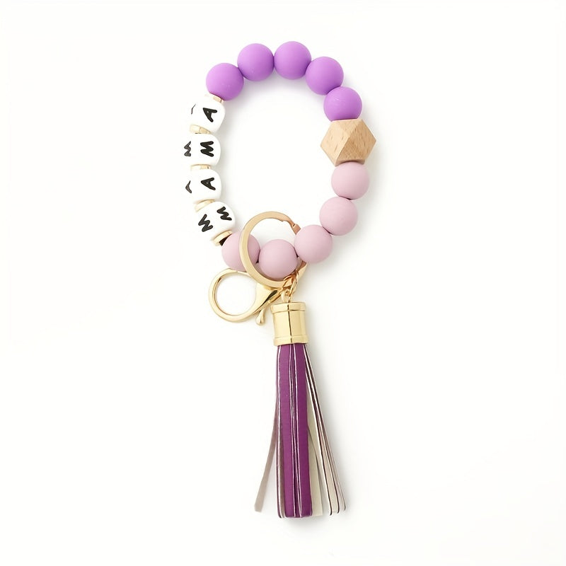 New MAMA Silicone Bead Bracelet Women's Keychain Silicone Hand String Cross-border Popular Jewelry