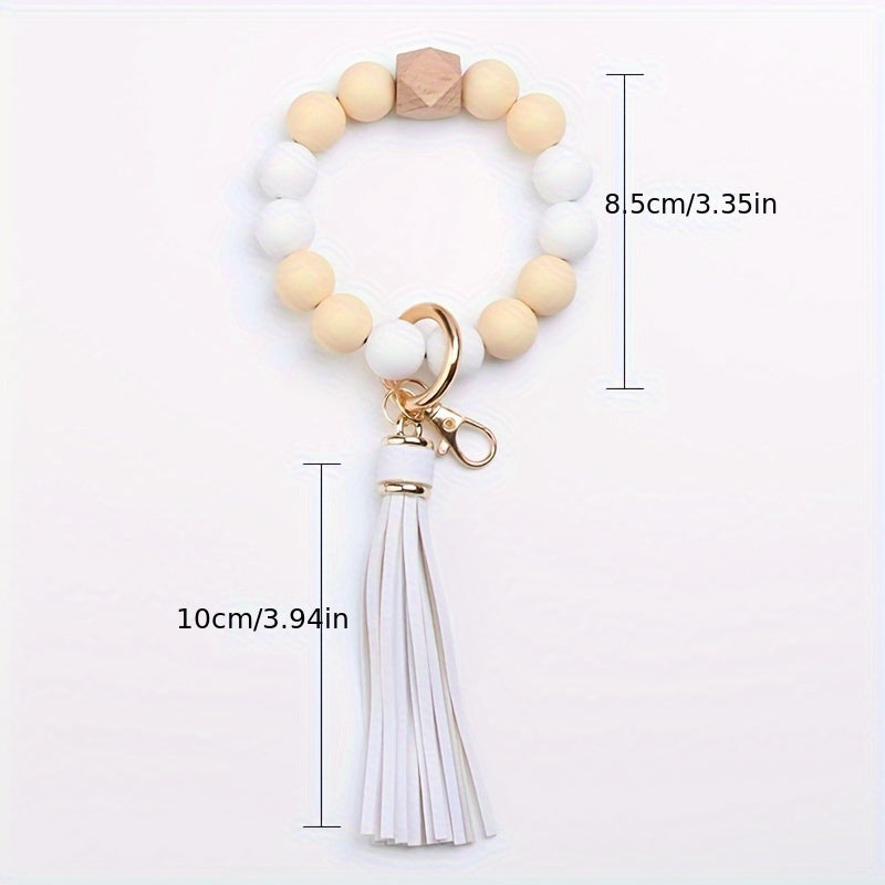 Silicone Beaded Bracelet Wristlet Keychain Boho Fashion Bag Charm Phone Lanyard Bangle Key Chain Women daily use Gift
