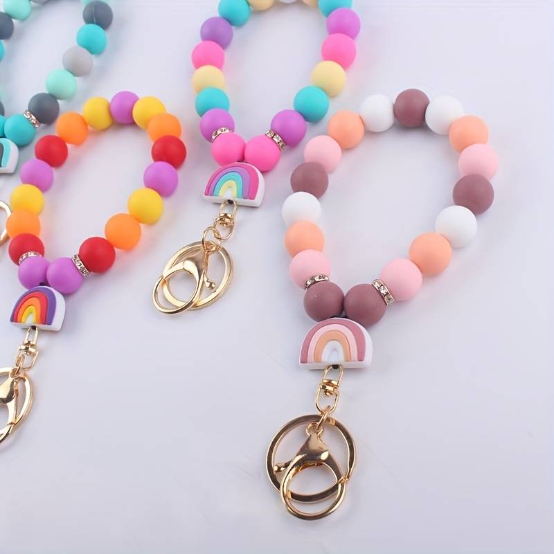 Silicone Beads with Rainbow Pendant  Key Ring
