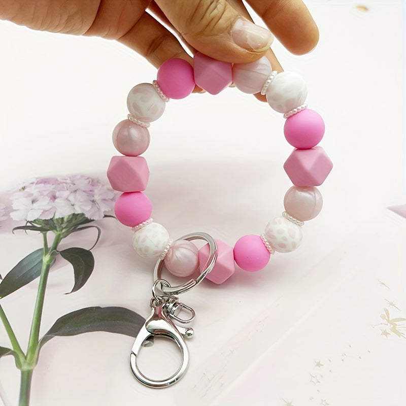 Pastel Beaded Keychain, Shell & Butterfly Pattern, Silicone & Pearl Beads, Car Key Bag Accessory, For Friends