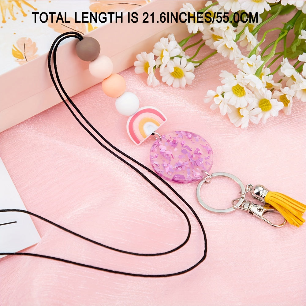 Colorful Glitter Beaded Lanyard With Breakaway Clasp - Perfect For Teachers, Nurses & Office Staff - Includes Id Badge Holder & Keyring
