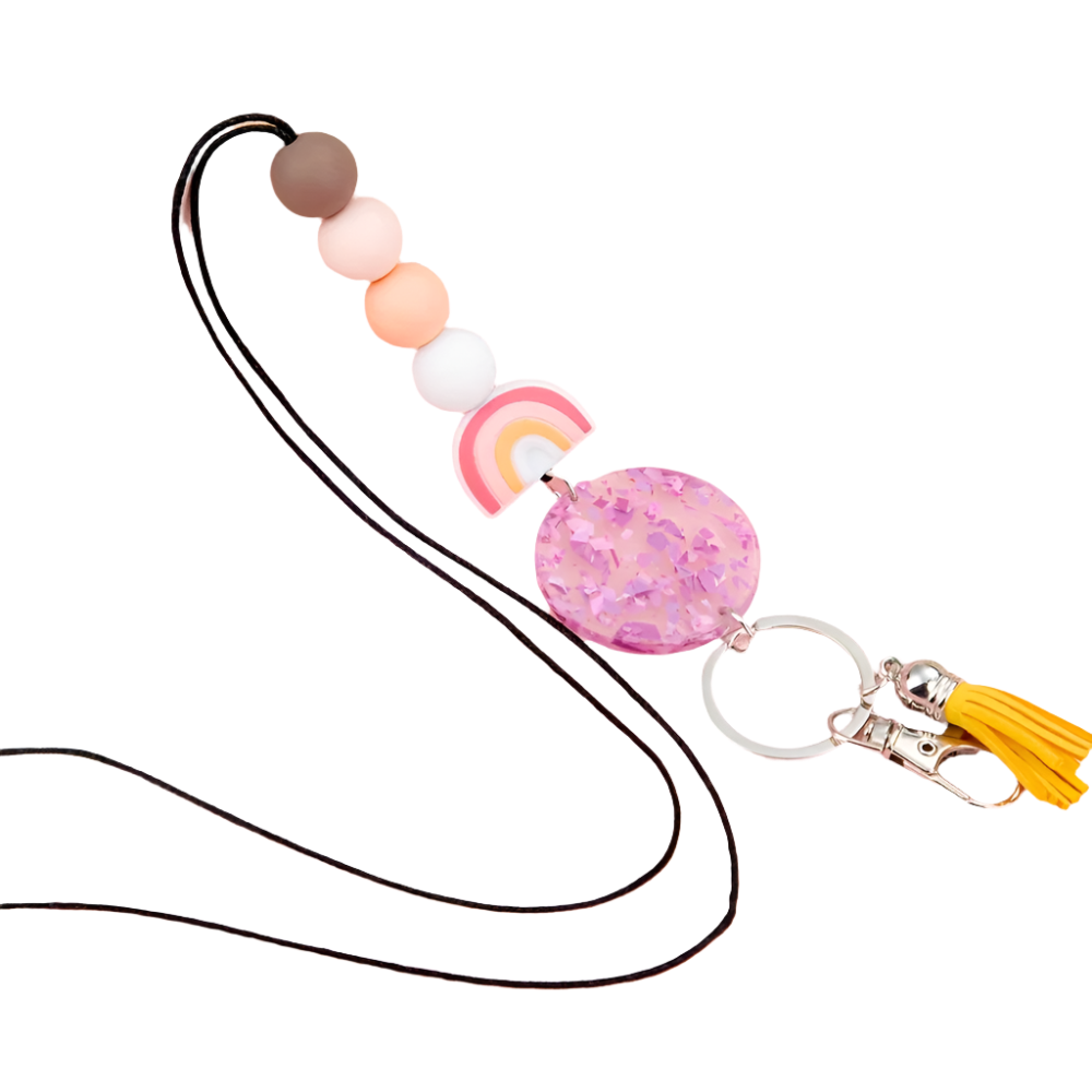 Colorful Glitter Beaded Lanyard With Breakaway Clasp - Perfect For Teachers, Nurses & Office Staff - Includes Id Badge Holder & Keyring