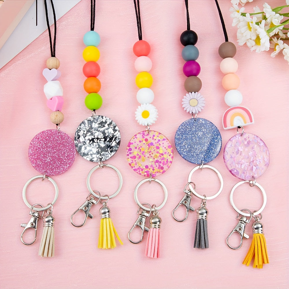 Colorful Glitter Beaded Lanyard With Breakaway Clasp - Perfect For Teachers, Nurses & Office Staff - Includes Id Badge Holder & Keyring