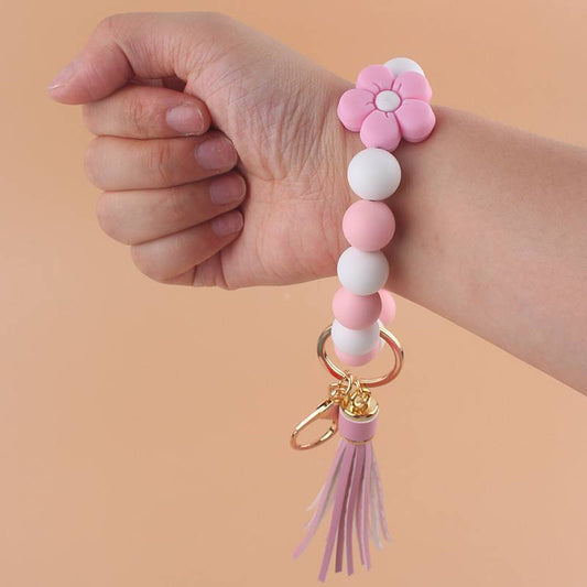 Silicone Beads with Daisy Flower  Bracelet with Tassels