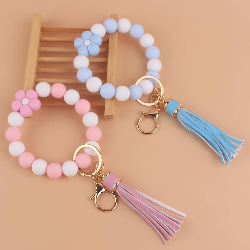 Silicone Beads with Daisy Flower  Bracelet with Tassels
