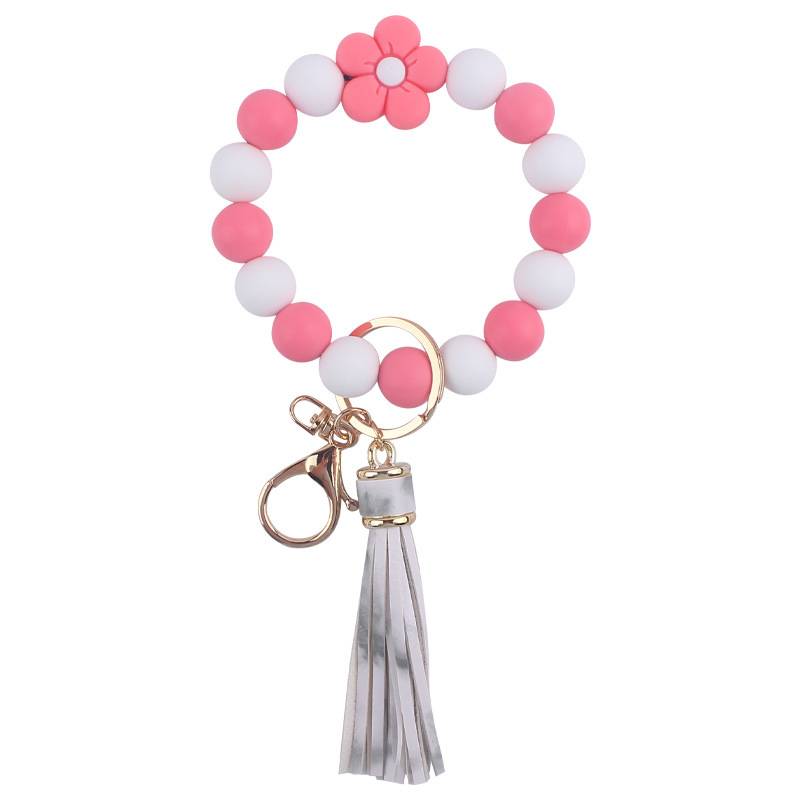 Silicone Beads with Daisy Flower  Bracelet with Tassels