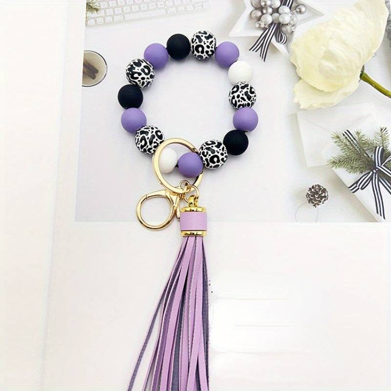 Silicone Beads Bangle Key Chain with Tassels