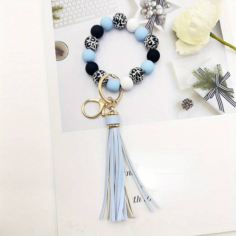 Silicone Beads Bangle Key Chain with Tassels