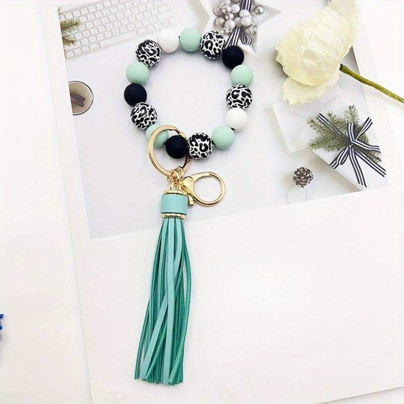 Silicone Beads Bangle Key Chain with Tassels