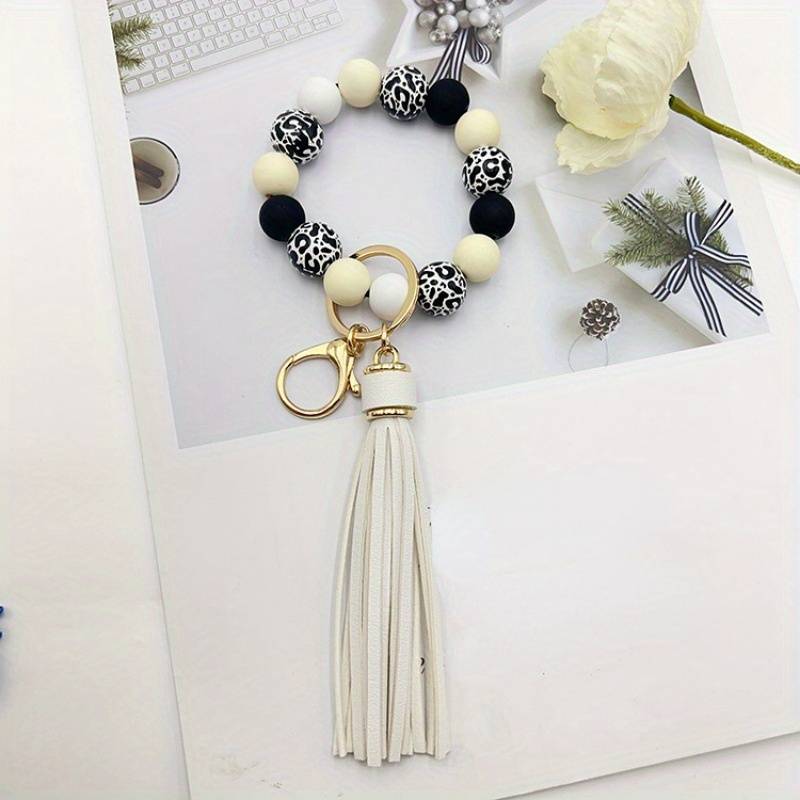Silicone Beads Bangle Key Chain with Tassels