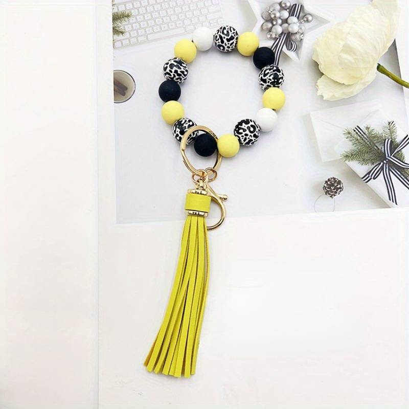 Silicone Beads Bangle Key Chain with Tassels