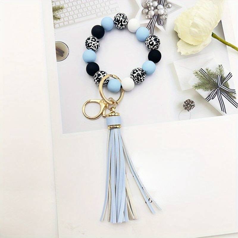 Silicone Beads Bangle Key Chain with Tassels