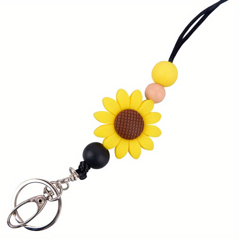 Silicone Beaded Cartoon Keychain Lanyard For Women, Cute ID Badge Holder With Round Ring Clasp For Back To School