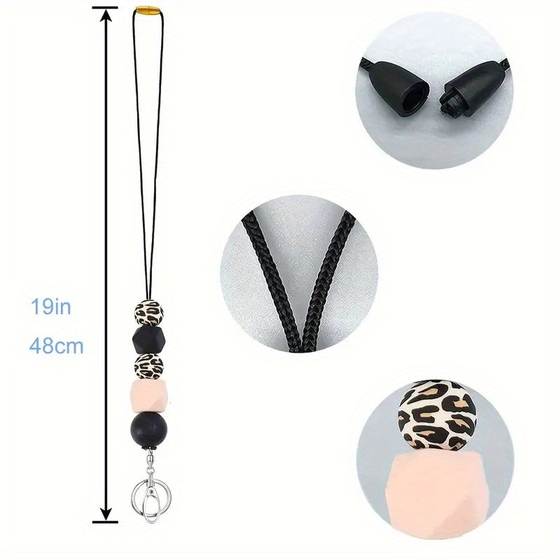 Silicone Beaded Cartoon Keychain Lanyard For Women, Cute ID Badge Holder With Round Ring Clasp For Back To School