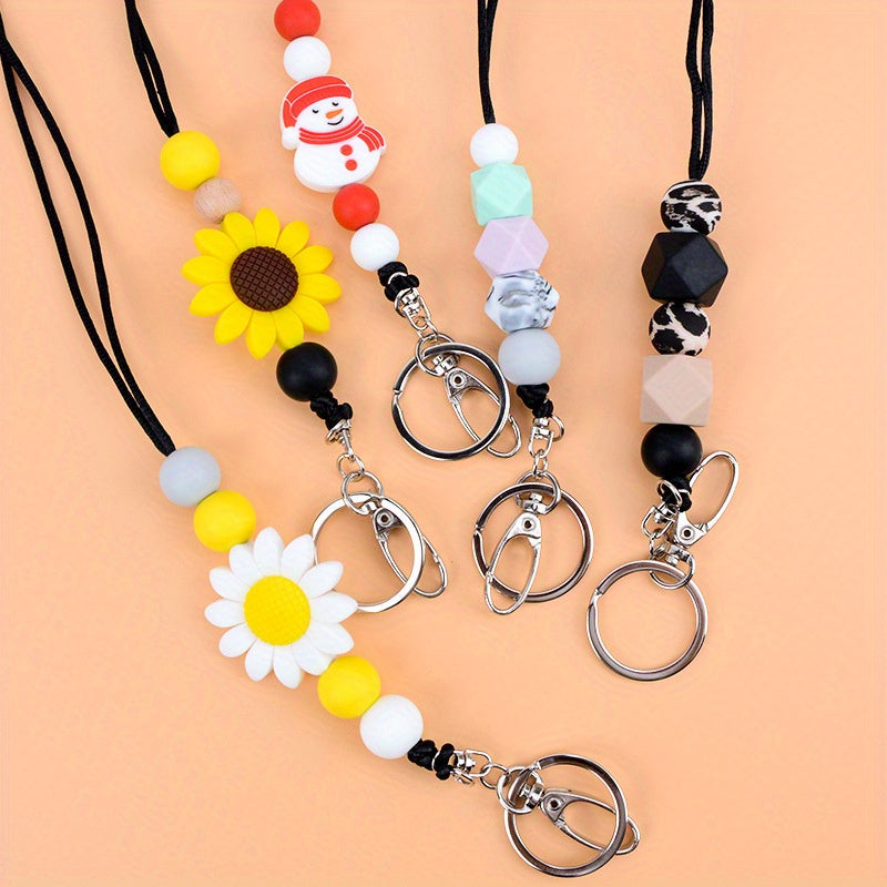 Silicone Beaded Cartoon Keychain Lanyard For Women, Cute ID Badge Holder With Round Ring Clasp For Back To School