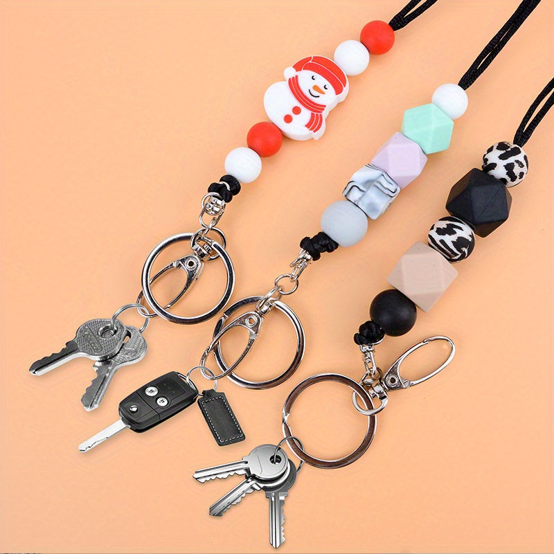 Silicone Beaded Cartoon Keychain Lanyard For Women, Cute ID Badge Holder With Round Ring Clasp For Back To School