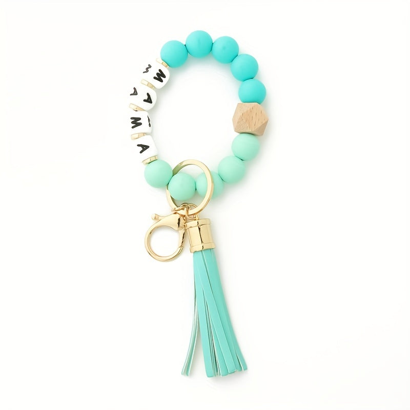 New MAMA Silicone Bead Bracelet Women's Keychain Silicone Hand String Cross-border Popular Jewelry