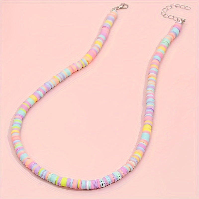 1pc Colorful Clay Beaded Necklace Simple Style Cute Soft Clay Chain Jewelry Bohemian Beach Accessories