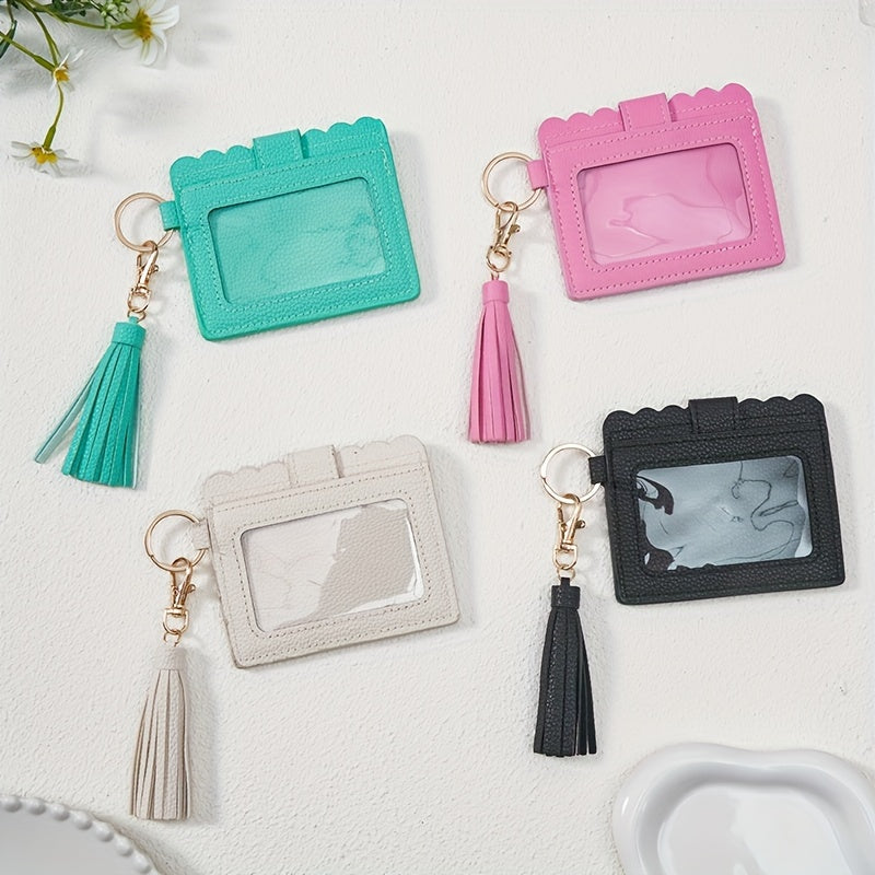 PU Leather Tassel Keychain Wallet, Multifunctional Zipper Card Holder, Key Ring Accessory, Fashionable Bag Pendant