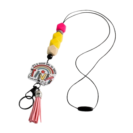 Hemasa Silicone Beaded Lanyard Keychain with Tassel Pendant for Teachers  /Bohemian Acrylic Colorful Badge Holder
