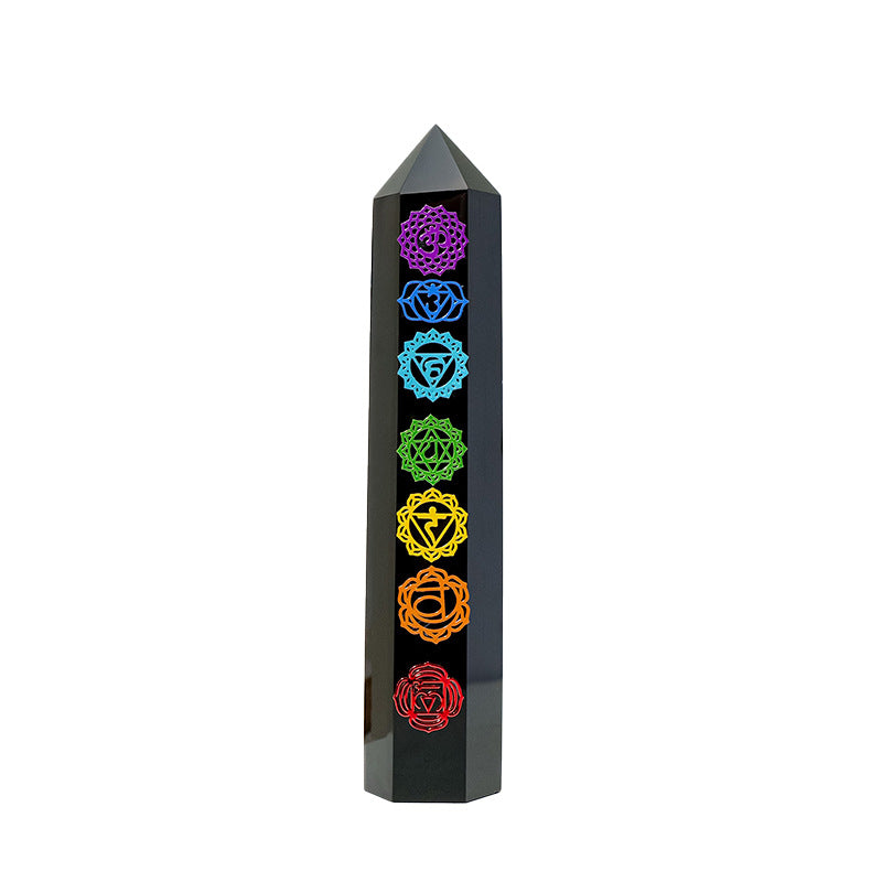 Natural Obsidian Single-Pointed Hexagonal Prism Ornament 7 Chakra Crystal Pillar Home Meditation Energy Pillar