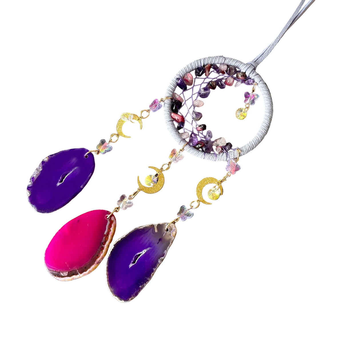 Purple Agate Slice Moon Crystal Car Pendant High-End Niche Men’S Gift Light Luxury