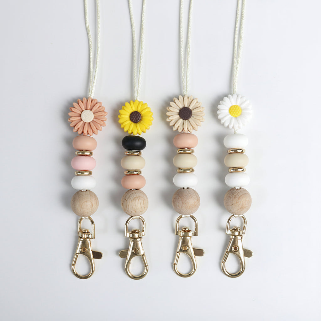 Silicone Beads Beaded Little Daisy Lanyard Teacher's Gift Work Permit Key Lanyard