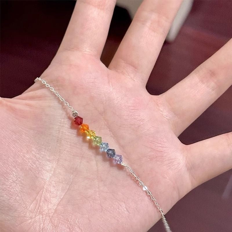 Rainbow Summer Gradient Color Zircon Bracelet Sweet Beauty High-Looking Value Niche High-Grade Temperament Female Summer