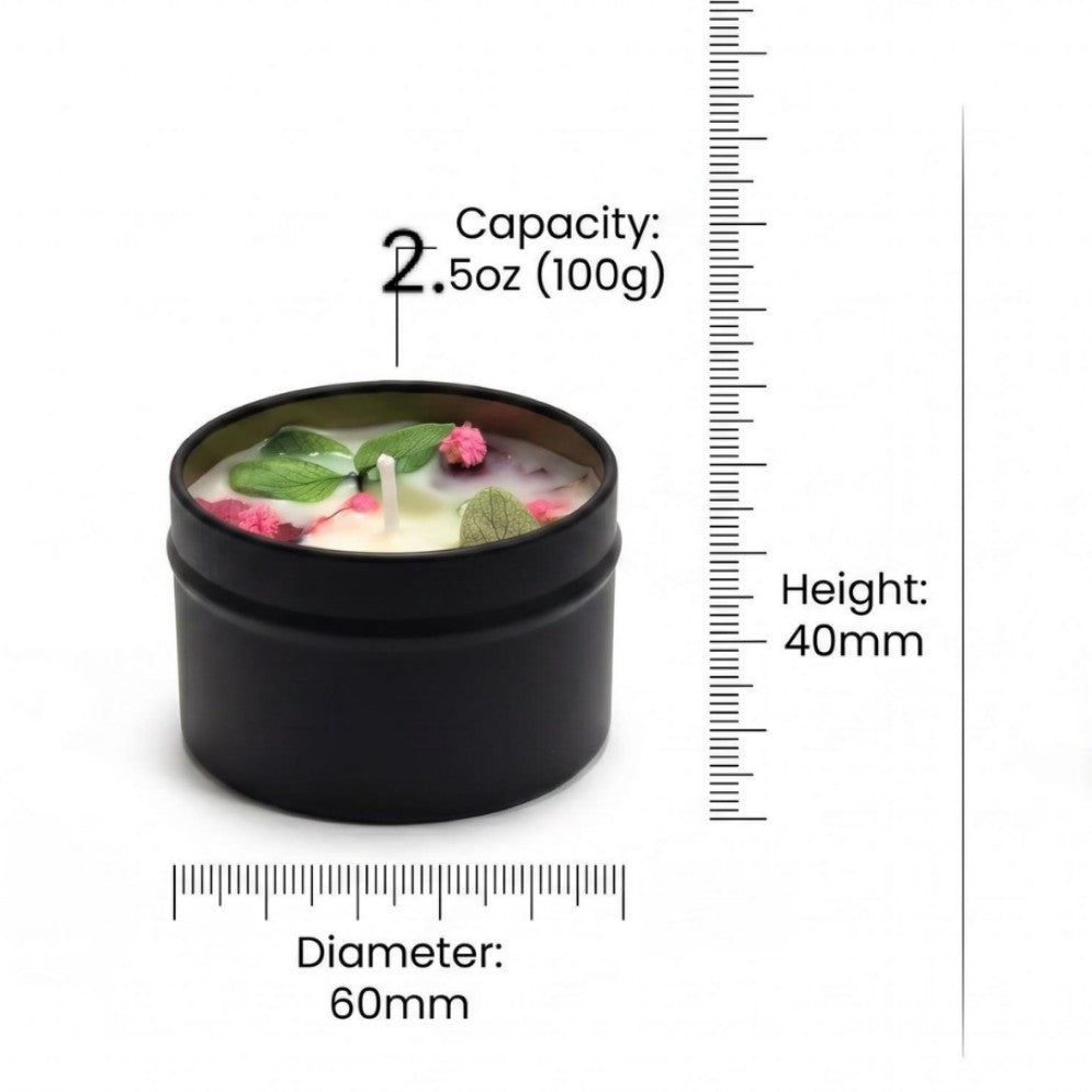 Cross-Border Dried Flower Scented Candles in Black Tin Cans, Smokeless Soy Wax, Bedroom Fragrance Diffuser, Birthday Gift Wholesale