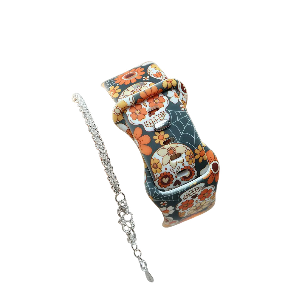 Printed Skull Watch Strap Suitable for Apple Watch S10/11 Watch Strap Silicone Printings