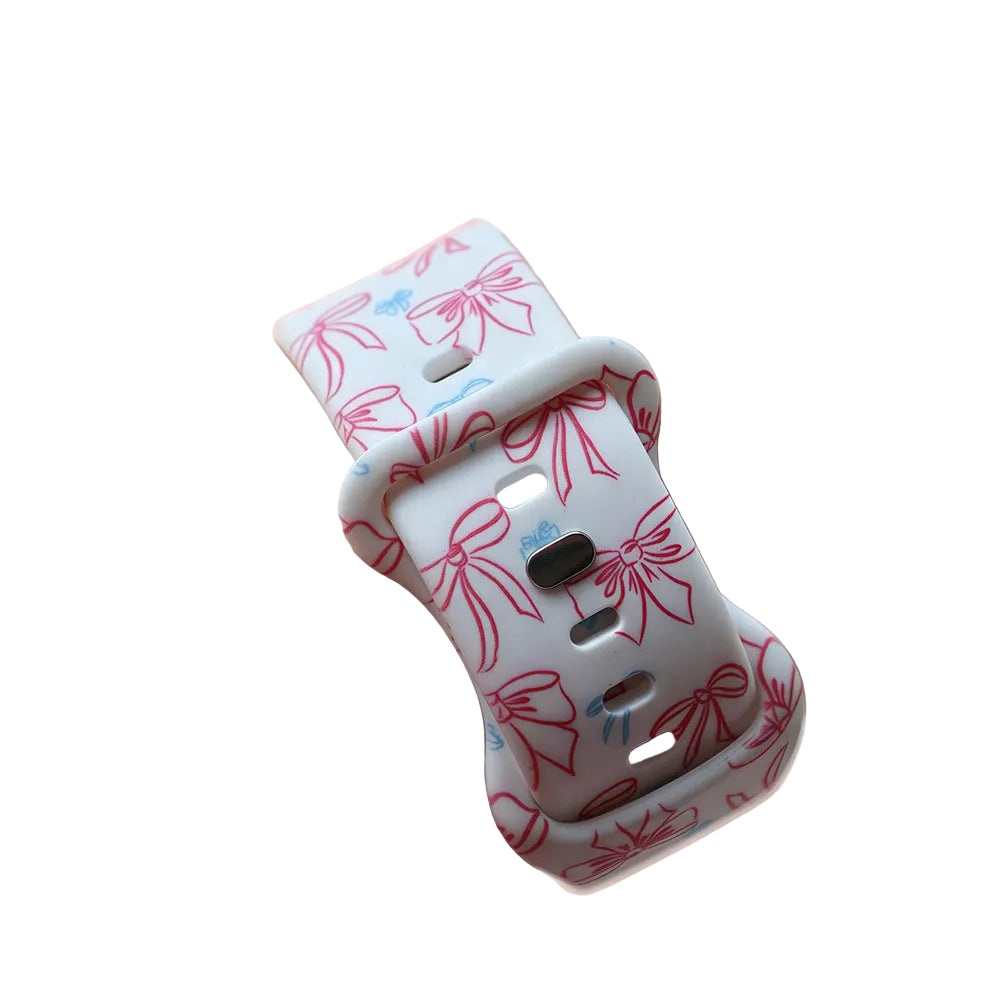 Compatible with Apple Watch9/S11 Smart Watch Sweet Pink Blue Bow Printed Silicone Watch Strap
