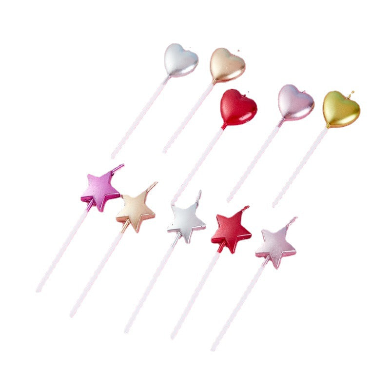 Birthday Candle Love Star Gold Plated Candle Lollipop Candle Birthday Cake Plug-in Candle Baking Supplies
