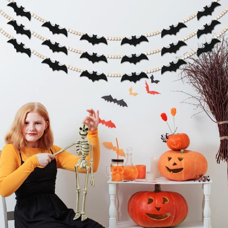 Indoor decoration felt bat wooden beads Garland for Halloween party haunted house decoration hanging ornaments