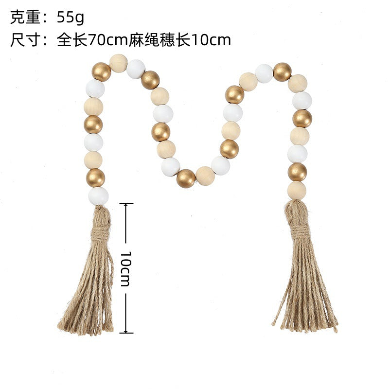 Popular Wooden Bead String Tassel String Pendant Bead String Home Pastoral Style Decoration Indoor Pendant Decorative Crafts Wholesale
