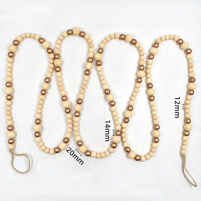 Cross-Border New Raw Wood Hemp Rope Beaded Ornaments American Pastoral Style Wooden Beads Home Christmas Decoration Pendant