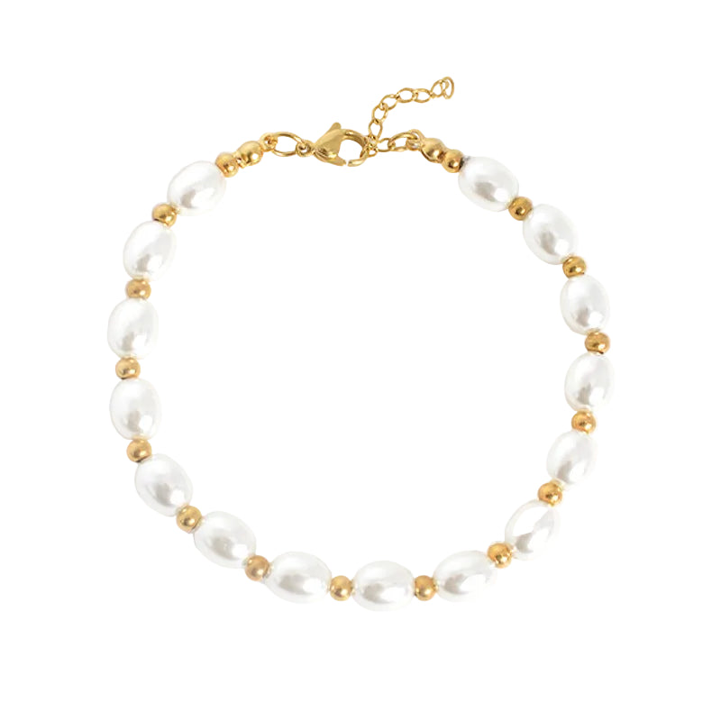 Imitation Pearl with Gold Beads Versatile and Simple Summer Bracelet for Women