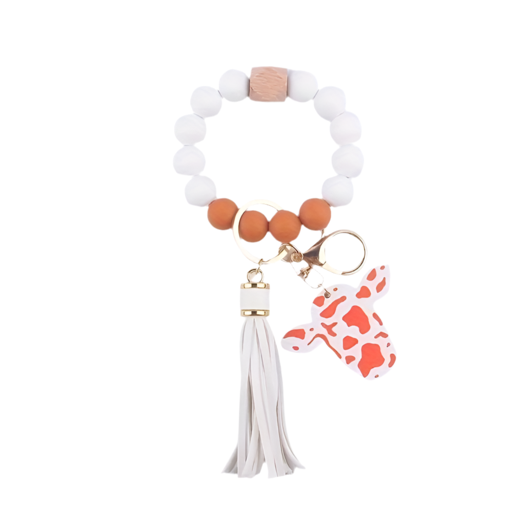 Wooden Bead Wristlet Keychains, PU Leather Tassel, Silicone Bracelet Key Ring, Fashion Accessory For Keys And Wallets