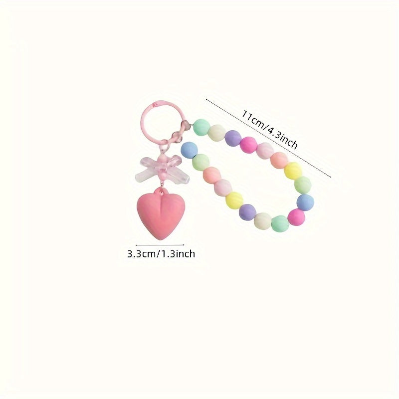 Small Fresh Bow Love Round Bead Pendant Colorful Beaded Wrist Hanging Chain Car Key Chain Accessories