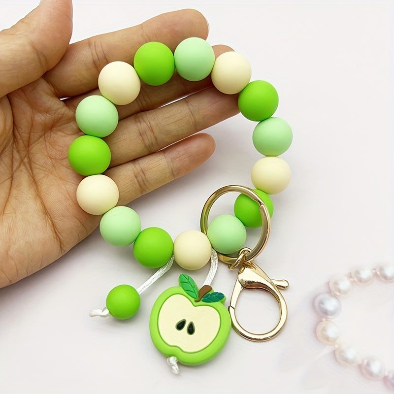 Silicone Beaded Apple Keychain, Cute Fruit Design Key Ring, Anti-Lost Bag & Car Key Holder, Perfect For Friends