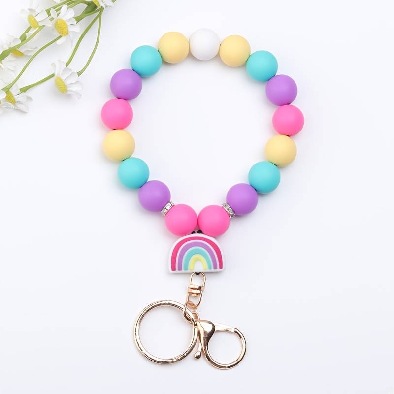 Silicone Beads with Rainbow Pendant  Key Ring