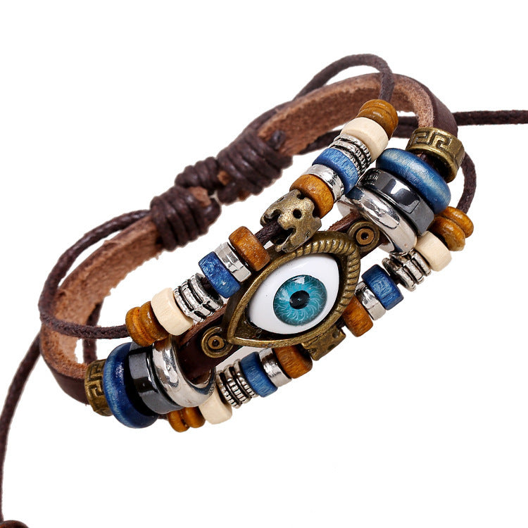 Eveil Eye Bracelet, a Popular Foreign Trade Item, Vintage Beaded Leather Jewelry, Wholesale in Stock
