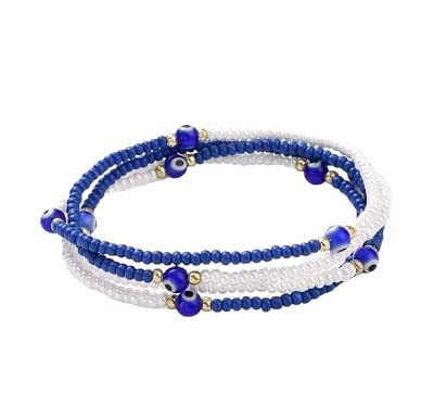 Sky Blue seed beads stretchable waist chain with Evil Eye Beads