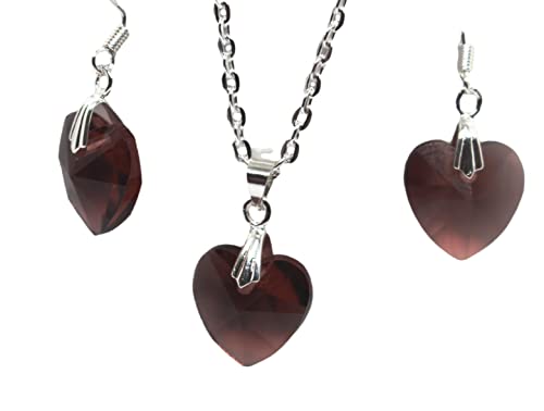 Beautiful Crystal Heart Pendant Necklace Set (Purple)