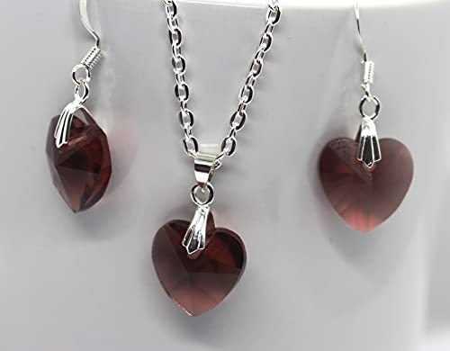 Beautiful Crystal Heart Pendant Necklace Set (Purple)