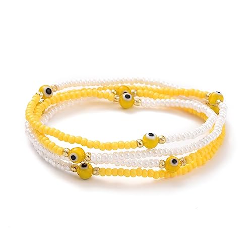 Sky Blue seed beads stretchable waist chain with Evil Eye Beads
