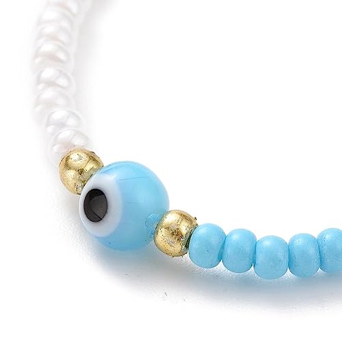 Sky Blue seed beads stretchable waist chain with Evil Eye Beads