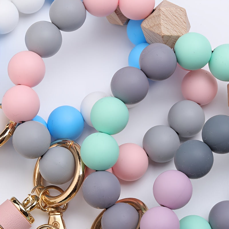 Silicone Beaded Bracelet Wristlet Keychain Boho Fashion Bag Charm Phone Lanyard Bangle Key Chain Women daily use Gift