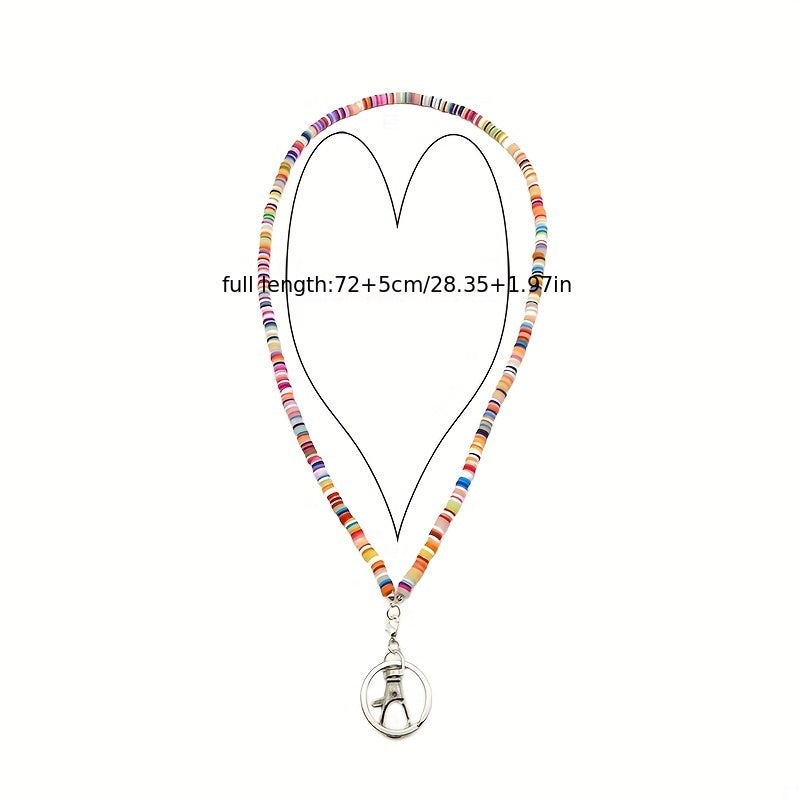 1pc Color Block Phone Lanyard Handmade Soft Clay Keychain Bag Backpack Car Charm Earphone Accessory